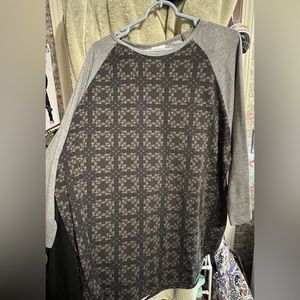 LulaRoe Gray & Colored Squares Design Quarter Sleeves T-Shirt